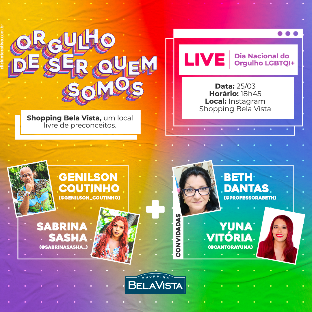Orgulho de ser quem Somos: Shopping Bela Vista promove live bate-papo no Dia do Orgulho LGBTQI+